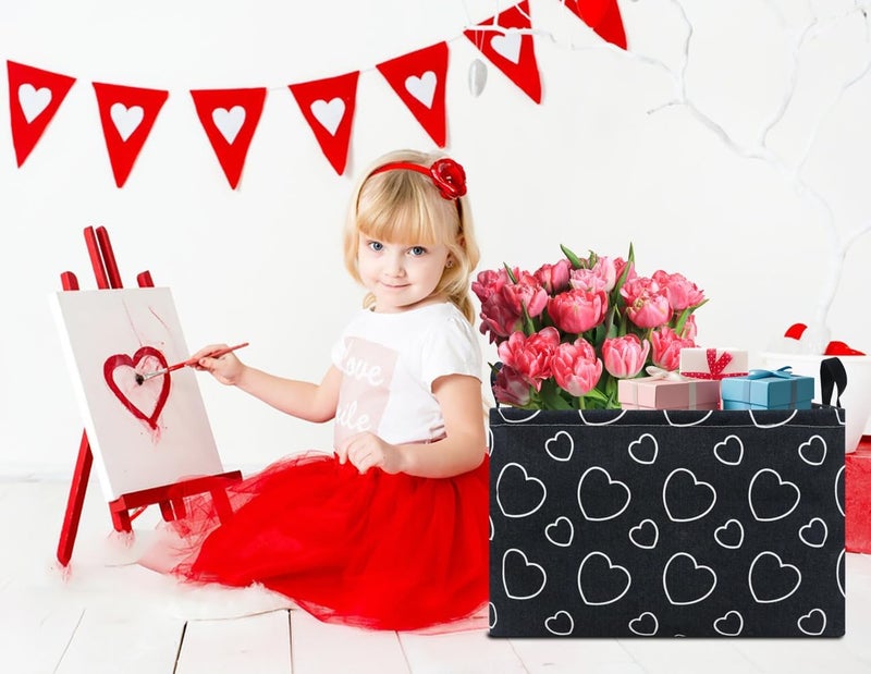 NTAOHAMPER Rectangular Black Storage Basket Empty,Collapsible Gift Basket with Handles,Heart Print Basket for Kids Toys/Books Box,Room Decor(Black Love) - Image 4